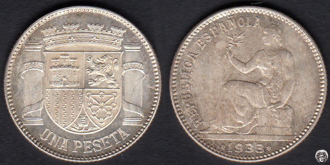 II REPUBLICA. 1 PESETA DE 1933 (*3-*4). PLATA 0.835. (S/C). (12)