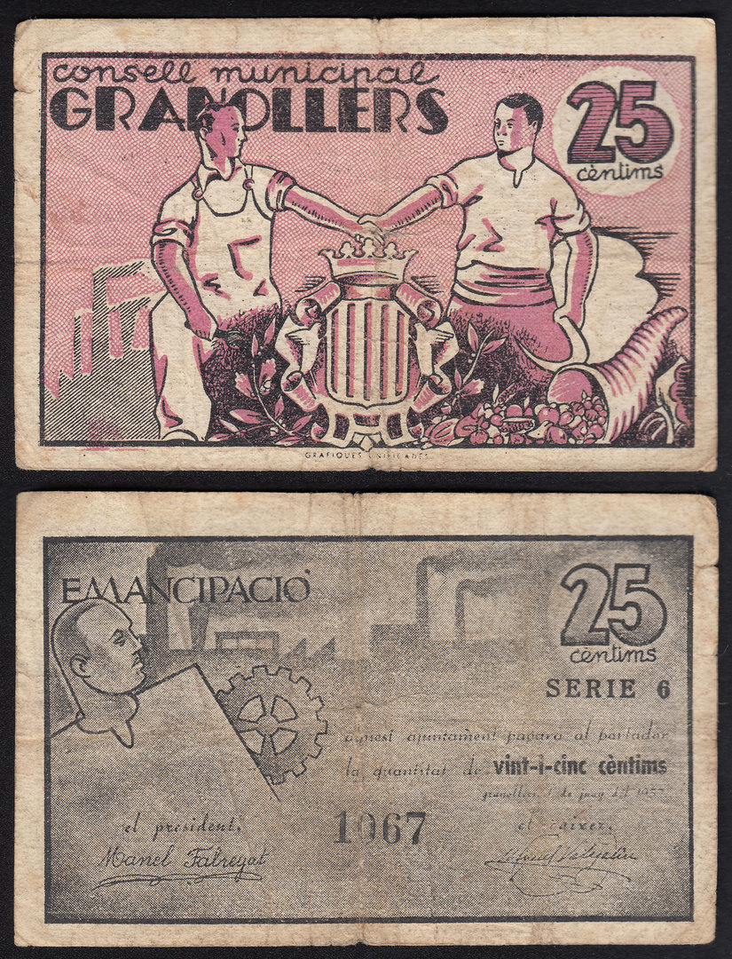 GRANOLLERS. 25 CÈNTIMS DE 1937. SERIE 6. MBC-.