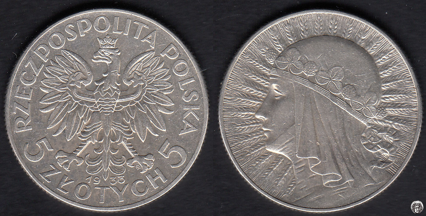 POLONIA - POLSKA. 5 ZLOTYCH DE 1933. PLATA 0.750.
